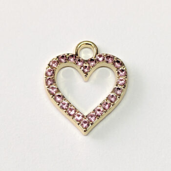 Pink Rhinestone Hollow Heart Charm Gold