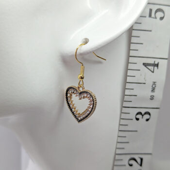 Gold and Black Hollow Heart with Rhinestones Earrings - Image 2