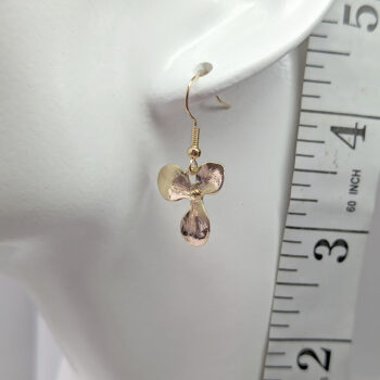 Gold Smooth Orchid Flower Earrings - Image 2