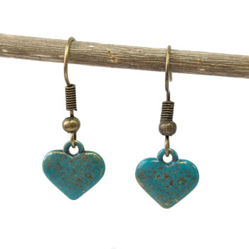 Antique Bronze Patina Dainty Small Heart Earrings