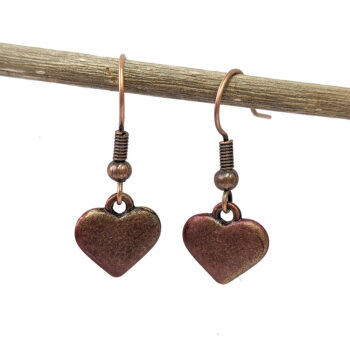 Antique Copper Dainty Small Heart Earrings