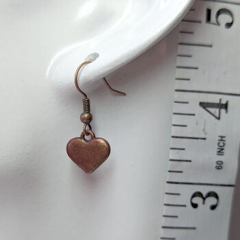 Antique Copper Dainty Small Heart Earrings - Image 2