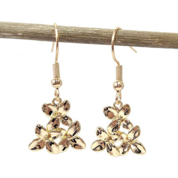 Gold Triple Triangle Orchid Flower Earrings