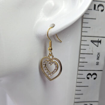 Gold Double Hollow Heart with Rhinestones Earrings - Image 2