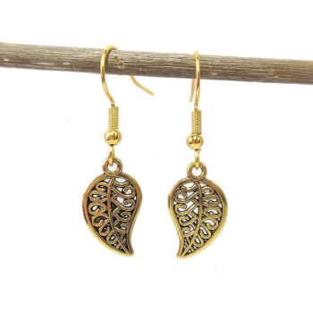 Small Hollow Leaf Earrings Antique Gold