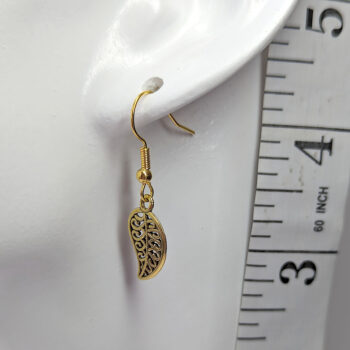 Small Hollow Leaf Earrings Antique Gold - Image 2