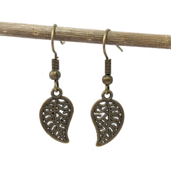 Small Hollow Leaf Earrings Antique Bronze