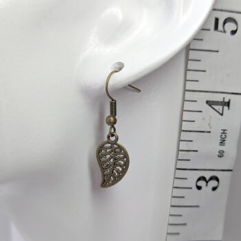 Small Hollow Leaf Earrings Antique Bronze - Image 2