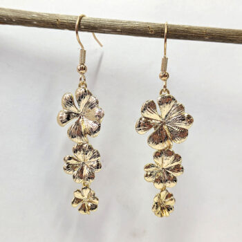 Gold Cascading Triple Flower Earrings - Image 3