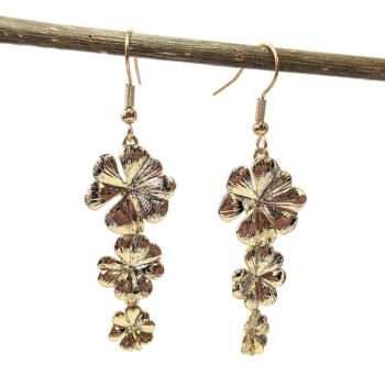 Gold Cascading Triple Flower Earrings