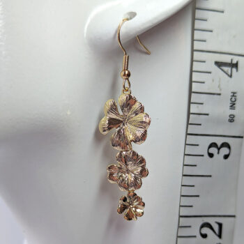 Gold Cascading Triple Flower Earrings - Image 2