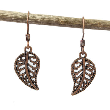 Small Hollow Leaf Earrings Antique Copper