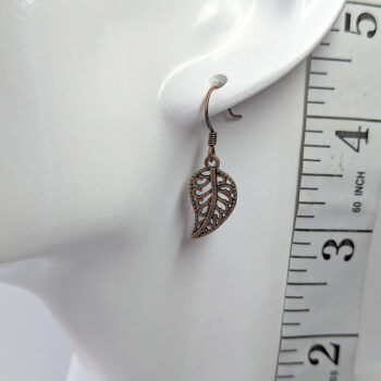 Small Hollow Leaf Earrings Antique Copper - Image 2