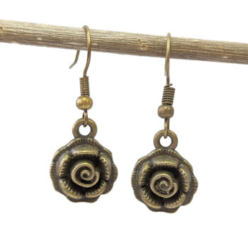 Rose Flower Head Earrings Antique Bronze