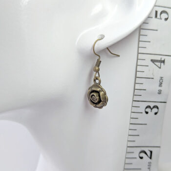 Rose Flower Head Earrings Antique Bronze - Image 2