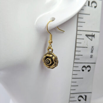 Rose Flower Head Earrings Antique Gold - Image 2