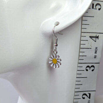 White and Yellow Daisy Flower Enamel Earrings - Image 2