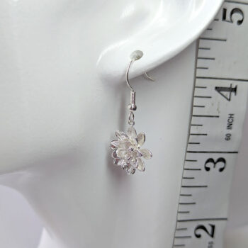 Silver 3D Lotus Flower Earrings - Image 2