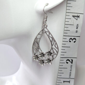 Antique Silver Large Teardrop Flowers Earrings - Image 2