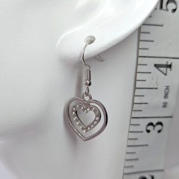 Silver Double Heart Rhinestones Earrings - Image 2