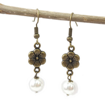 Dainty Flower Antique Bronze Pearl Earrings