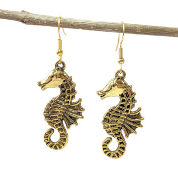 Antique Gold Large Seahorse Earrings