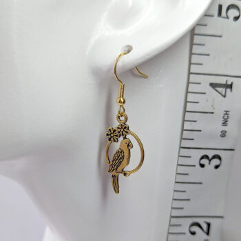 Antique Gold Parrot Bird in Hoop Earrings - Image 2