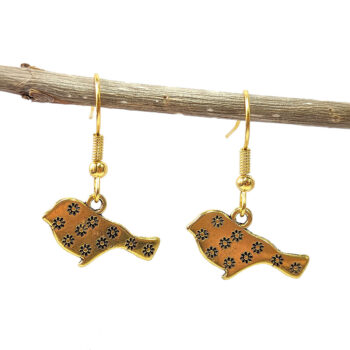 Antique Gold Swallow Bird Flower Pattern Earrings