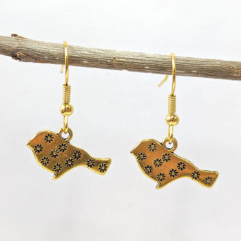 Antique Gold Swallow Bird Flower Pattern Earrings - Image 3