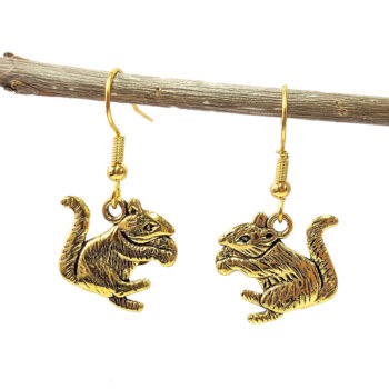 Antique Gold Double Sided Squirrel With Nut Earrings