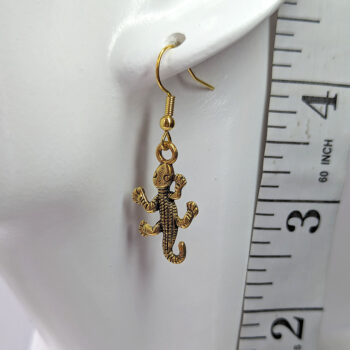 Antique Gold Gecko Lizard Earrings - Image 2