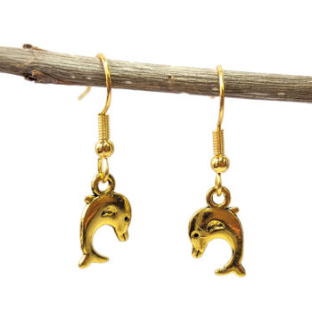 Antique Gold Small Jumping Dolphin Earrings