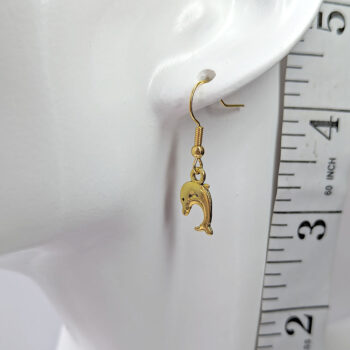 Antique Gold Small Jumping Dolphin Earrings - Image 2