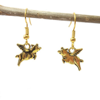 Antique Gold Flying Pig Earrings