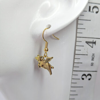 Antique Gold Flying Pig Earrings - Image 2