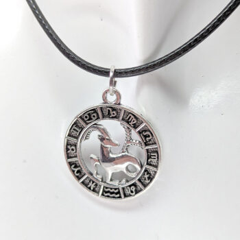 Capricorn Round Zodiac Charm Antique Silver Necklace - Image 2