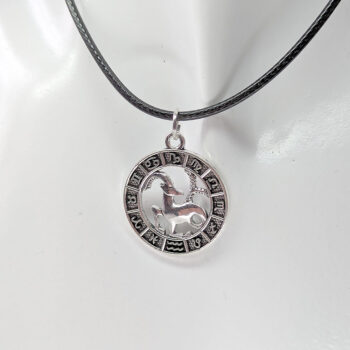 Capricorn Round Zodiac Charm Antique Silver Necklace - Image 6