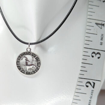 Capricorn Round Zodiac Charm Antique Silver Necklace - Image 5