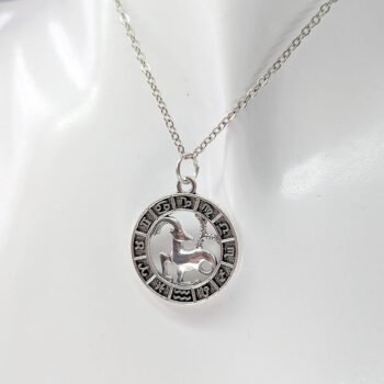 Capricorn Round Zodiac Charm Antique Silver Necklace - Image 4