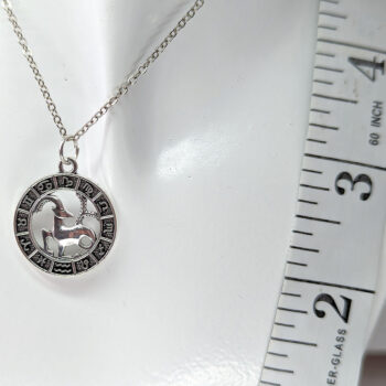 Capricorn Round Zodiac Charm Antique Silver Necklace - Image 3