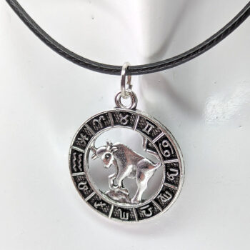 Taurus Round Zodiac Charm Antique Silver Necklace - Image 3