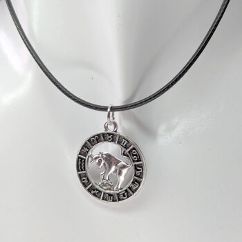 Taurus Round Zodiac Charm Antique Silver Necklace - Image 7