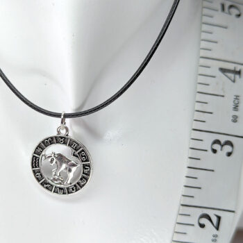 Taurus Round Zodiac Charm Antique Silver Necklace - Image 6