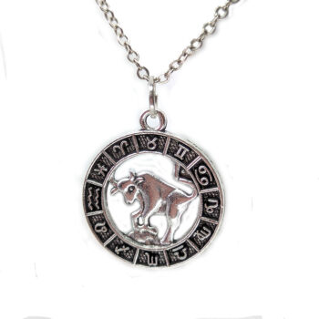 Taurus Round Zodiac Charm Antique Silver Necklace