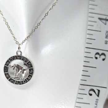 Taurus Round Zodiac Charm Antique Silver Necklace - Image 2