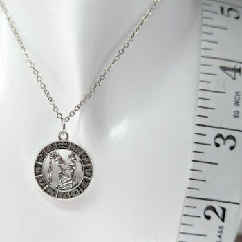 Aquarius Round Zodiac Charm Antique Silver Necklace - Image 6