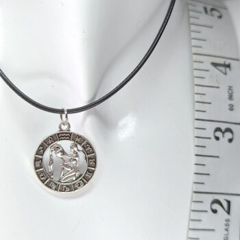 Aquarius Round Zodiac Charm Antique Silver Necklace - Image 3