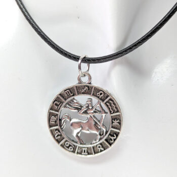 Sagittarius Round Zodiac Charm Antique Silver Necklace - Image 3