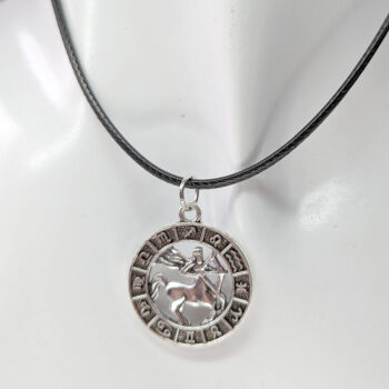 Sagittarius Round Zodiac Charm Antique Silver Necklace - Image 7