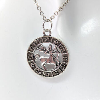 Sagittarius Round Zodiac Charm Antique Silver Necklace